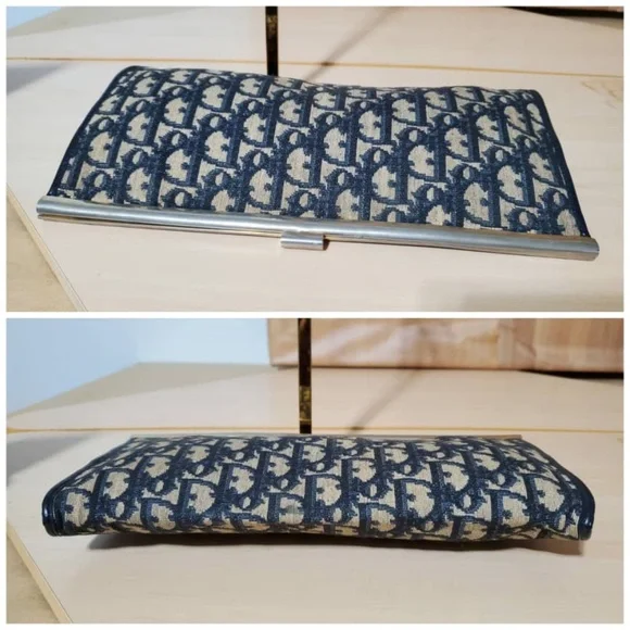 Authentic CHRISTIAN DIOR Vintage Blue Logo Tapestry Canvas Clutch Purse - Picture 5 of 10